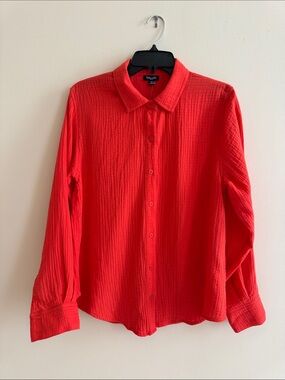 NWT Splendid Cotton Gauze Button Up Shirt Cherry Coral Red size Small
